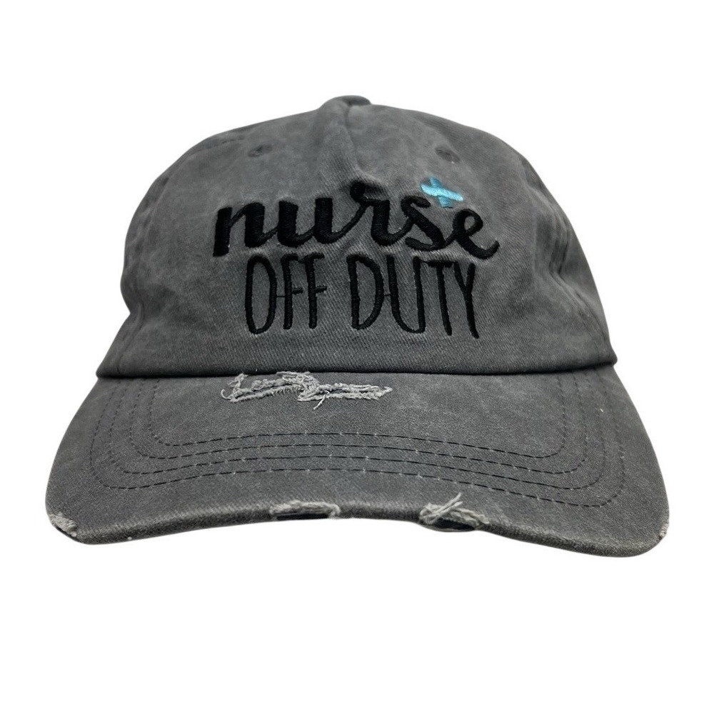 Think Positive Nurse Off Duty Baseball Cap Womens OS Gray Distressed Cotton Hat